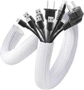 AGPTEK Cable Sleeve Cover, 6.6ft - 1.5 inch Desk Cord Organizer Cable Hider, Home Office Wire Management Computer TV Wire Loom Tubing, Pet Proof Cord Protector, from Cat Dog Chewing, White