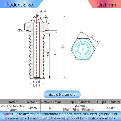 12Pcs Volcano Nozzles 0.4mm, Vyper Nozzles M6 Thread Hotend Extruder Volcano - Image 2