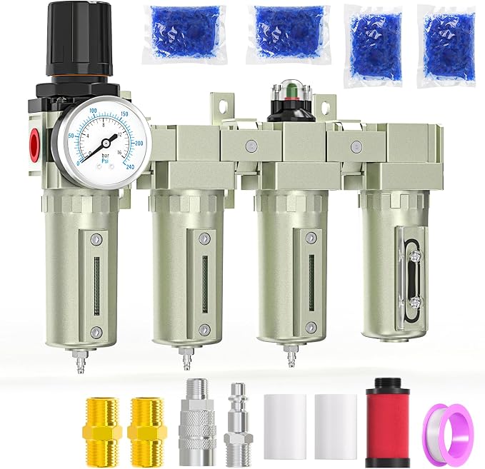 1/2" NPT Heavy Duty Industrial Grade 4 Stage Air Drying System, Coalescing by MEANLINMEASURE