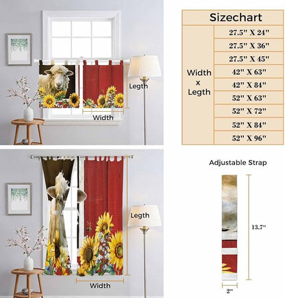 Sheep Flowers Bedroom Curtains 63 Inch Length, Window Curtains Tab Top - Image 8