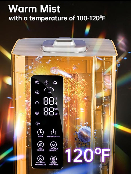 2.64Gal Humidifiers for Bedroom Large Room, Warm and Cool Mist up to 500ft², Top Fill Diffuser Ambient Light, 3 Mist Modes, 24H Timer,35dB Quiet Humidifier for Home Office Plant