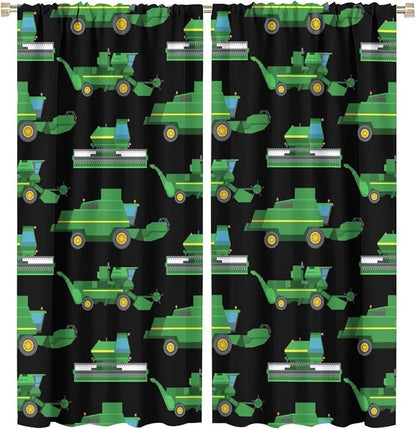 Kids Agriculture Machine Window Curtains, Farm Equipment Tractors Transport by SHElifestyle