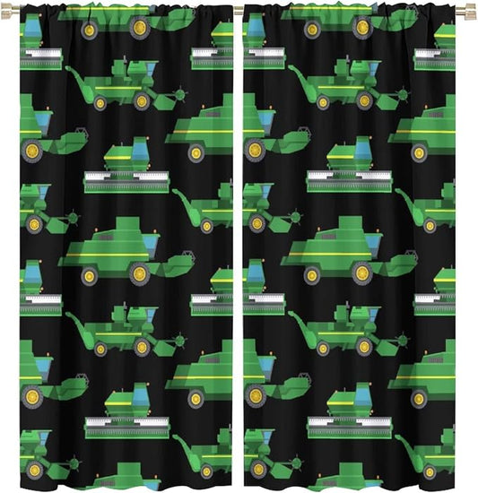 Kids Agriculture Machine Window Curtains, Farm Equipment Tractors Transport by SHElifestyle