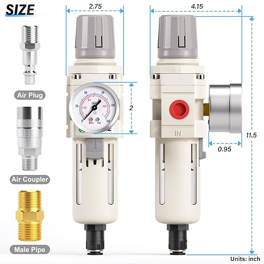 TAILONZ PNEUMATIC 1/2 Inch NPT Automatic Drain Air Filter Pressure Regulator - Image 2