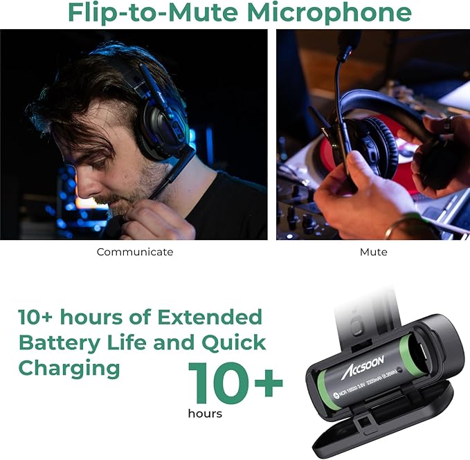 Accsoon Como MIC02-H Wireless Headset Intercom System Host Headset Full Duplex 1312ft Team Communication Group Talk, Links up to 9-Person, 10+Hour Battery Life(Only Host Headset)