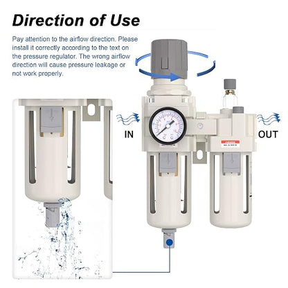 AIRZOE 3/4" NPT Compressed Air Filter Regulator Lubricator Combo, Air - Image 4