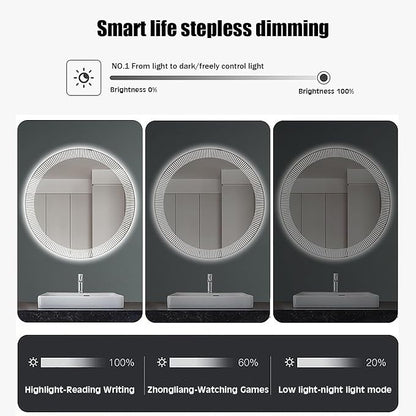 31.5 Inch LED Round Bathroom Mirror, Wall Mounted Multifunction Bathroom Vanity - Image 3