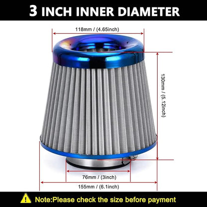 Cold Air Intake Filter, High Performance, Washable Filter, Clamp-On Replacement - Image 2
