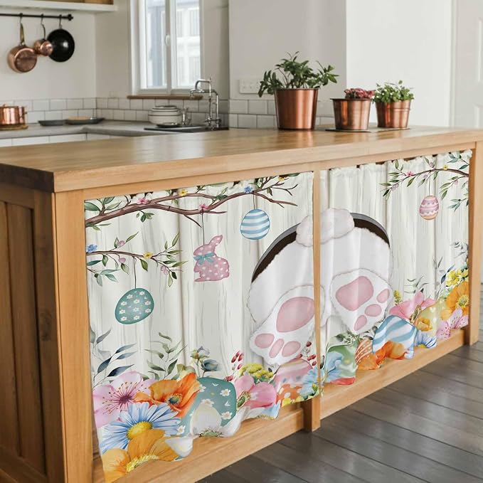 Easter Kitchen Tier Curtains 36 Inch Long 2 Panel Set, Rod Pocket Half Window - Image 7