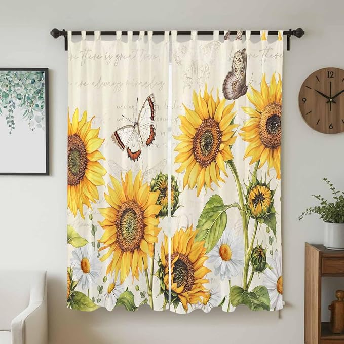 Farm Sunflowers Living Room Curtains 84 Inch Length, Window Curtains Tab Top - Image 2