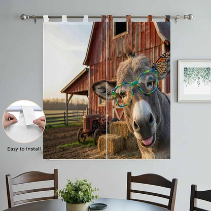 Farm Donkeys Bedroom Curtains 72 Inch Length, Window Curtains Tab Top, - Image 4
