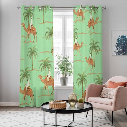 2 Panel Kitchen Cafe Curtains, Desert Camels Sunlight Filtering Nature Air - Image 5