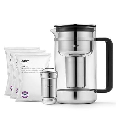 Aarke Purifier Large 1.66L Glass Pitcher Bundle w/Steel Filter, 3 Enriched + 1 by aarke