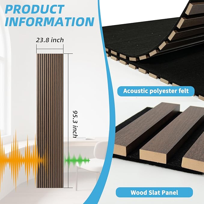 Art3d 2-Pack Acoustic Wood Slat Wall Panel with Roll-Flat Design - 95.3 x 23.8 Inch Sound Absorbing Panels for Living Room Columns Corridor Curved Wall Decor, Walnut