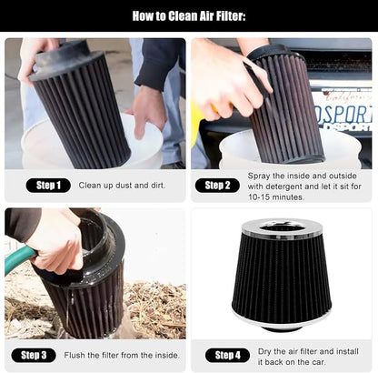RYANSTAR 63mm 2.5" High Flow Round Tapered Cone Cool Air Filter Cleaner - Image 5