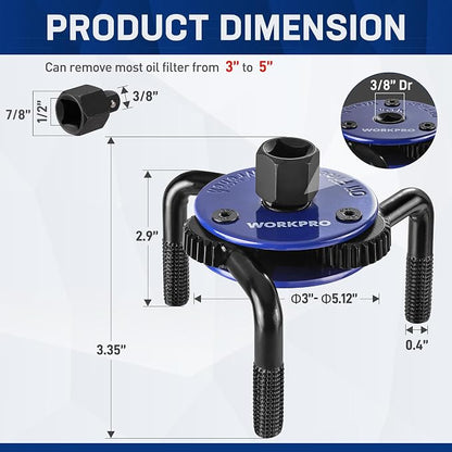 WORKPRO Magnetic Adjustable Oil Filter Wrench, Universal 3-Jaw Removal Tool - Image 2