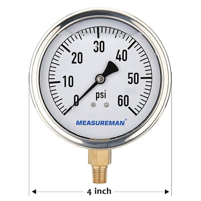 MEASUREMAN 4" Dial Size, Glycerin Filled Plumbing Pressure Gauge, Stainless - Image 4
