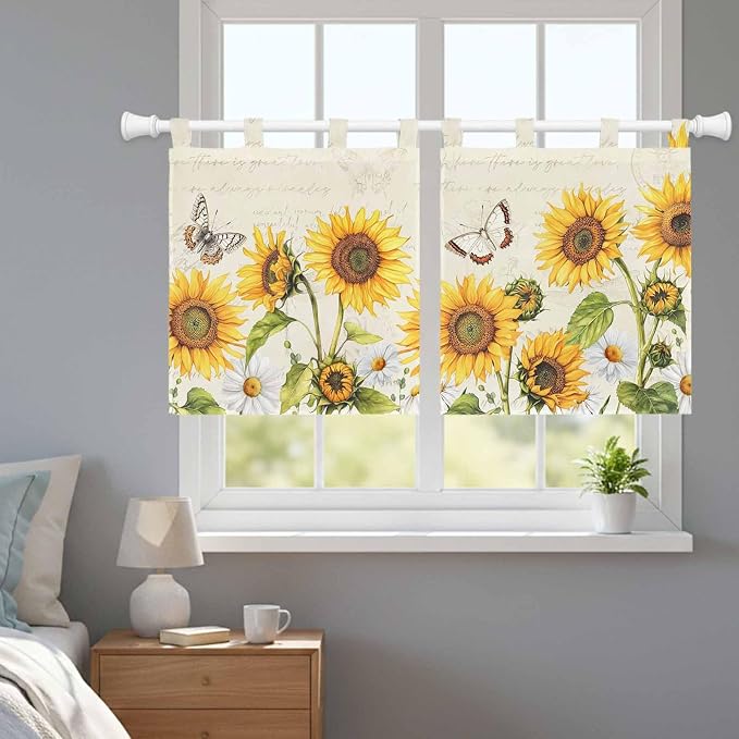 Farm Sunflowers Kitchen Curtains 36 Inch Length, Small Window Curtains Tab Top - Image 9