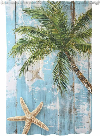 Sheer Curtains 63 Inch Length, Coastal Beach Blue Semi Sheer Curtains Light by Unknown