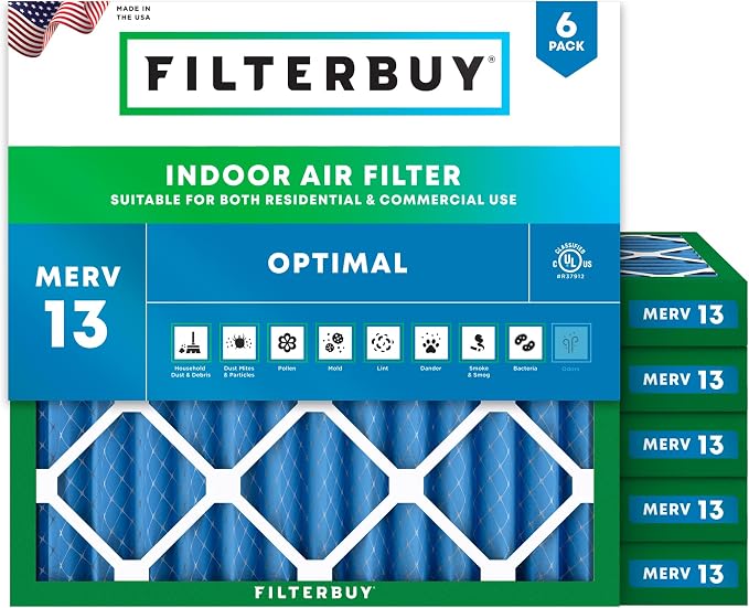 Filterbuy 25x25x2 Air Filter MERV 13 Optimal Smoke & Allergy Defense, by Filterbuy