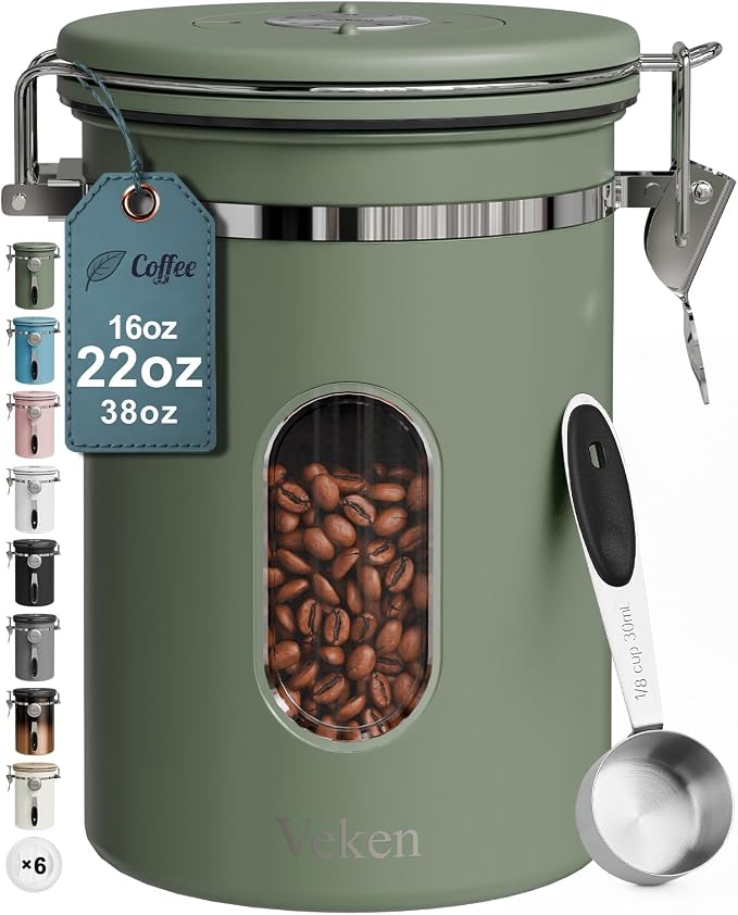 Veken Coffee Canister with Window, Airtight Stainless Steel Kitchen Food by Veken
