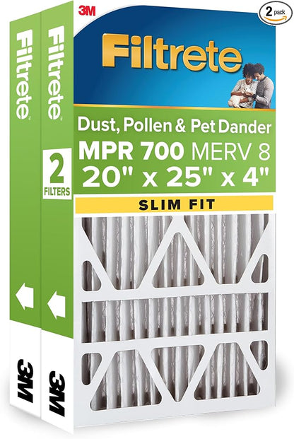 Filtrete 20x25x4 Slim Fit AC Furnace Air Filter, MPR 700, MERV 8, Fits by Filtrete