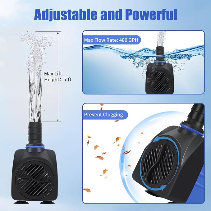 AQUANEAT Fountain Pump, 480 GPH Submersible Water Pump - Image 3