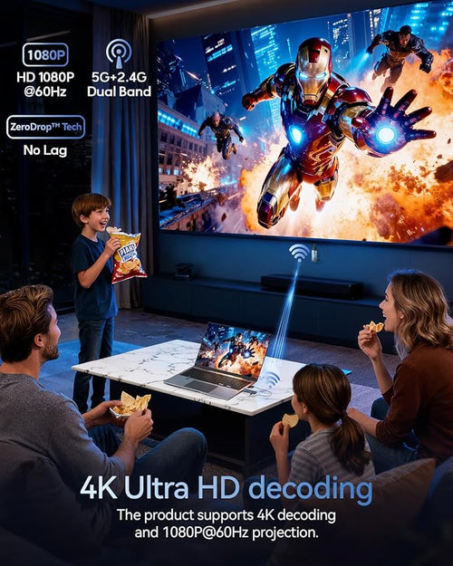 2026 Upgraded Wireless HDMI Transmitter and Receiver 328FT/100M, 4K Decode 1080P@60Hz Ultra HD Video Output, LED Display Plug&Play 5G+2.4G for Video and Audio to Monitor from PC/Projector/TV Box