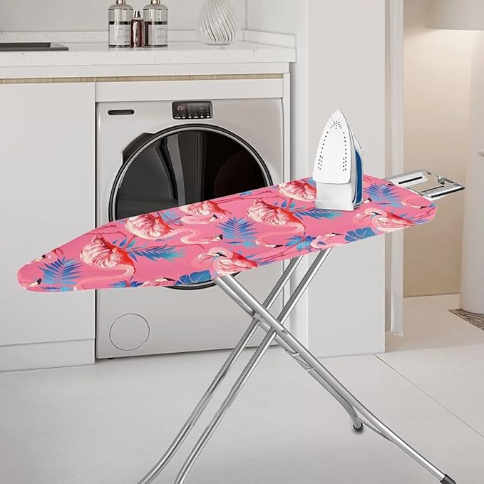 ZCFYGDX Flamingo Palm Leaf Print Ironing Board Covers (17 x 49 in) Hook & Loop Elastic Edge Easy to Install, Scorch Resistant,Lightweight & Breathable Anti-Slip & Wear-Resistant Home Size-M