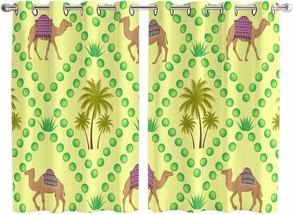 2 Panel Kitchen Cafe Curtains, Desert Sand Camels Sunlight Filtering Nature Air by Hokiten