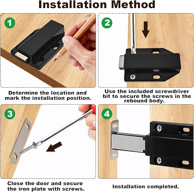 16 Pack Magnetic Push Latch,Heavy Duty Magnetic Touch Latch,for Push to Open Cabinet or Kitchen Drawer, Kitchen Door,on Strong Pop Out (Black - 2.7 inch, 16 Pack)