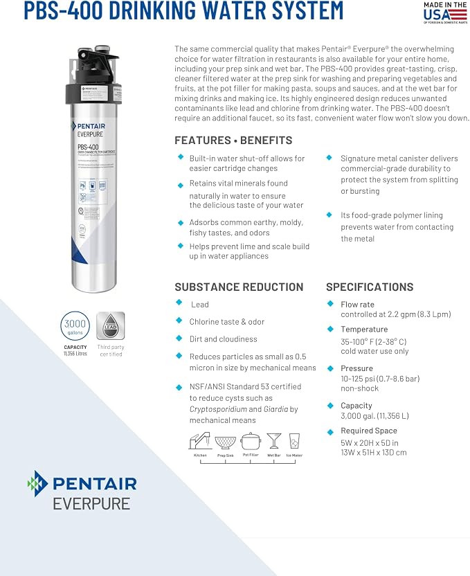 Pentair Everpure PBS-400 Drinking Water System, Includes Filter Head, Filter - Image 6