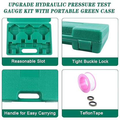 SINOCMP Hydraulic Pressure Test Kit, 3 Pressure Gauges 25Mpa/40Mpa/60Mpa 6 Test - Image 5