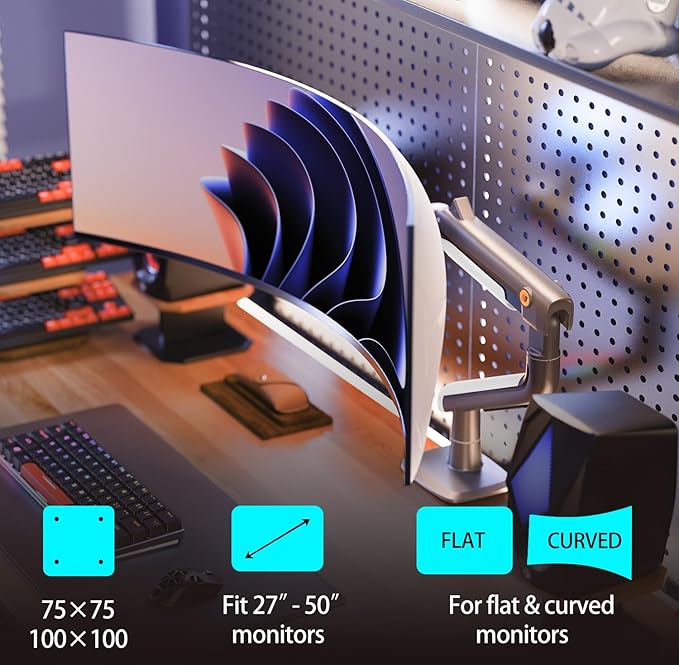 NB Ergonomic Gaming Monitor Arm for Flat/Ultrawide/Curved Monitors 27'' to 50 inch, Heavy Duty Monitor Mount Load up to 18 kg, VESA 75/100 mm J5
