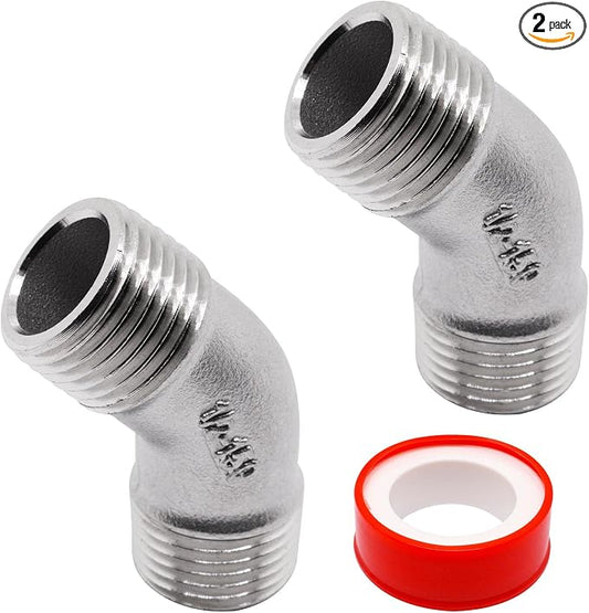45 Degree Elbow 2PCS, 1/2" NPT Male X 1/2" NPT Male 304 Stainless Steel Pipe by SSYDIEN