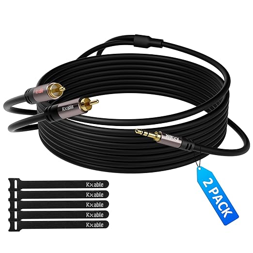 2 Pack 8FT 3.5mm to RCA Stereo Audio Adapter Cable, Auxiliary RCA Y Splitter Cord, Shielded Hi-Fi Sound Cord, For Headphone, MP3, Tablet, Speaker, HDTV & More
