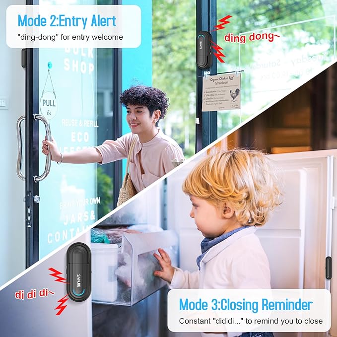 Pool Door Alarms for Home Security Loud, 0-120 Db Volume Ajustable with 4 Modes, Wireless Door Alarm with Remote for Kids Safety/Dementia Patients/Home/Pool (2 Sensor & 1 Remote)