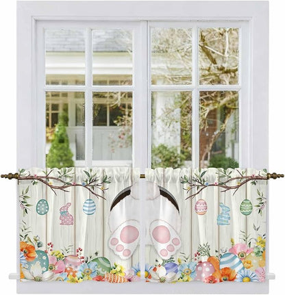 Easter Kitchen Tier Curtains 24 Inch Long 2 Panel Set, Rod Pocket Cafe Small - Image 2