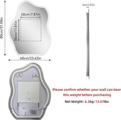 LUVODI Lighted LED Bathroom Mirror: 31.5”x24” Cloud Shape Wall Mounted Vanity - Image 8