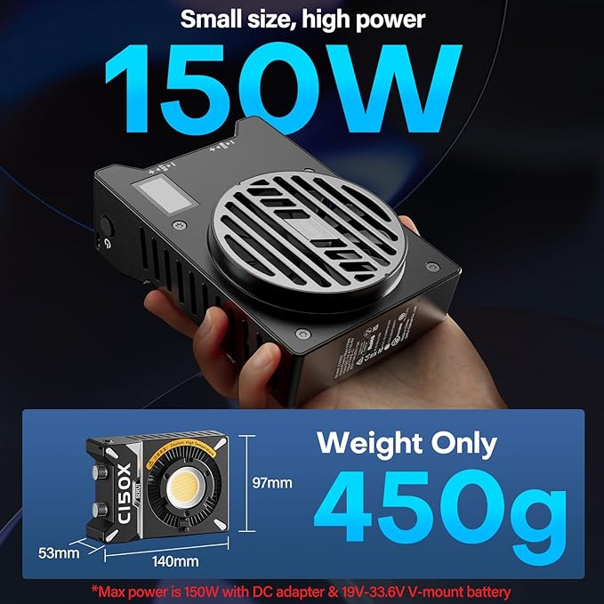 SIRUI Super Bulbs C150X 150W LED Video Light, COB Portable Photography Camera Light Bi-Color 2800K-6500K with Reflector Bluetooth App Brightness Control Continuous Output Lighting (C150X-COMBO-AM)