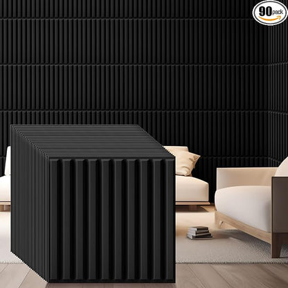 Nuanchu 90 Pcs 3D Slat Wall Panels, Paintable Waterproof Textured Tiles by Nuanchu