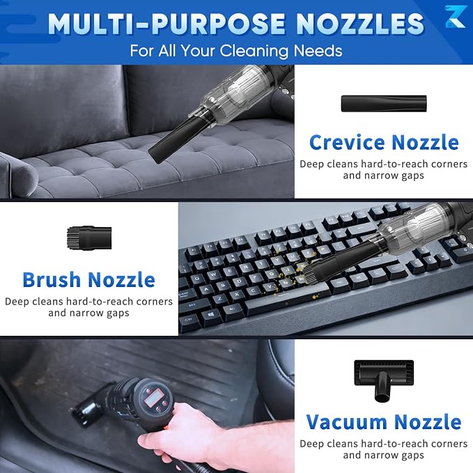2 in 1 Cordless Car Vacuum and Air Compressor, 5000PA Powerful Suction & 150PSI - Image 3