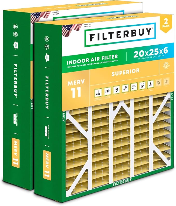 Filterbuy 20x25x6 Air Filter MERV 11 Superior Pet & Allergy Defense, Pleated by Filterbuy