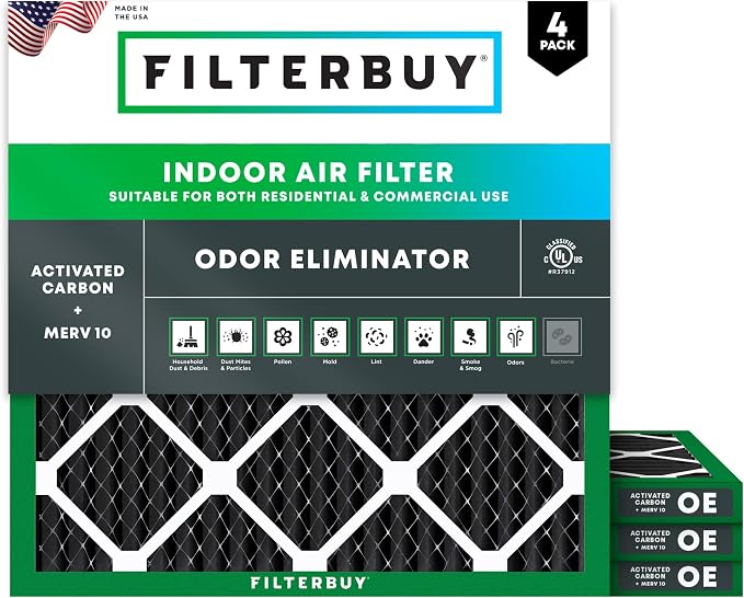 Filterbuy 20x20x1 Air Filter MERV 10 Odor & Allergy Defense by Filterbuy