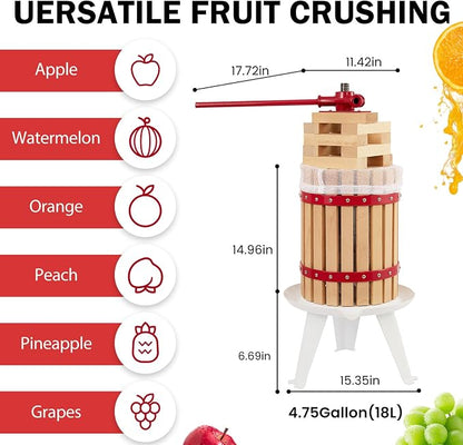 CAELUM Fruit Wine Press, 4.75 Gallon Wood Fruit and Cider Press Squeezer - Image 2
