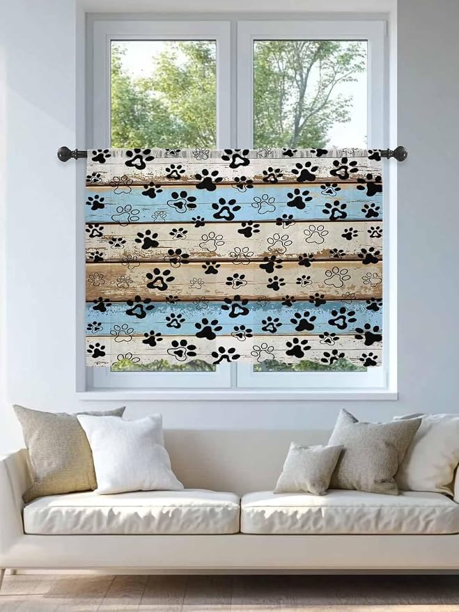 Sheer Curtains 45 Inch Length, Vintage Farmhouse Rustic Wooden Grain Privacy - Image 4