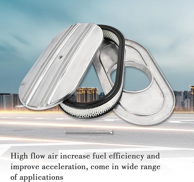 15" Polished Aluminum Air Cleaner Assembly Kit Alloy Oval Partial Half Finned - Image 5