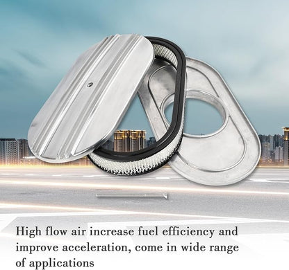 15" Polished Aluminum Air Cleaner Assembly Kit Alloy Oval Partial Half Finned - Image 5