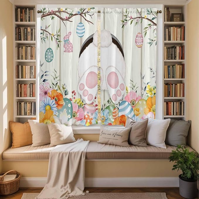 Easter Window Curtains 63 Inch Long 2 Panel Set, Rod Pocket Bedroom Curtains & - Image 3