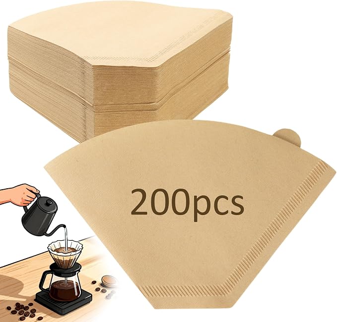200 Count Unbleached Coffee Filters Natural Brown Cone Coffee Filter Paper by Sileasncei
